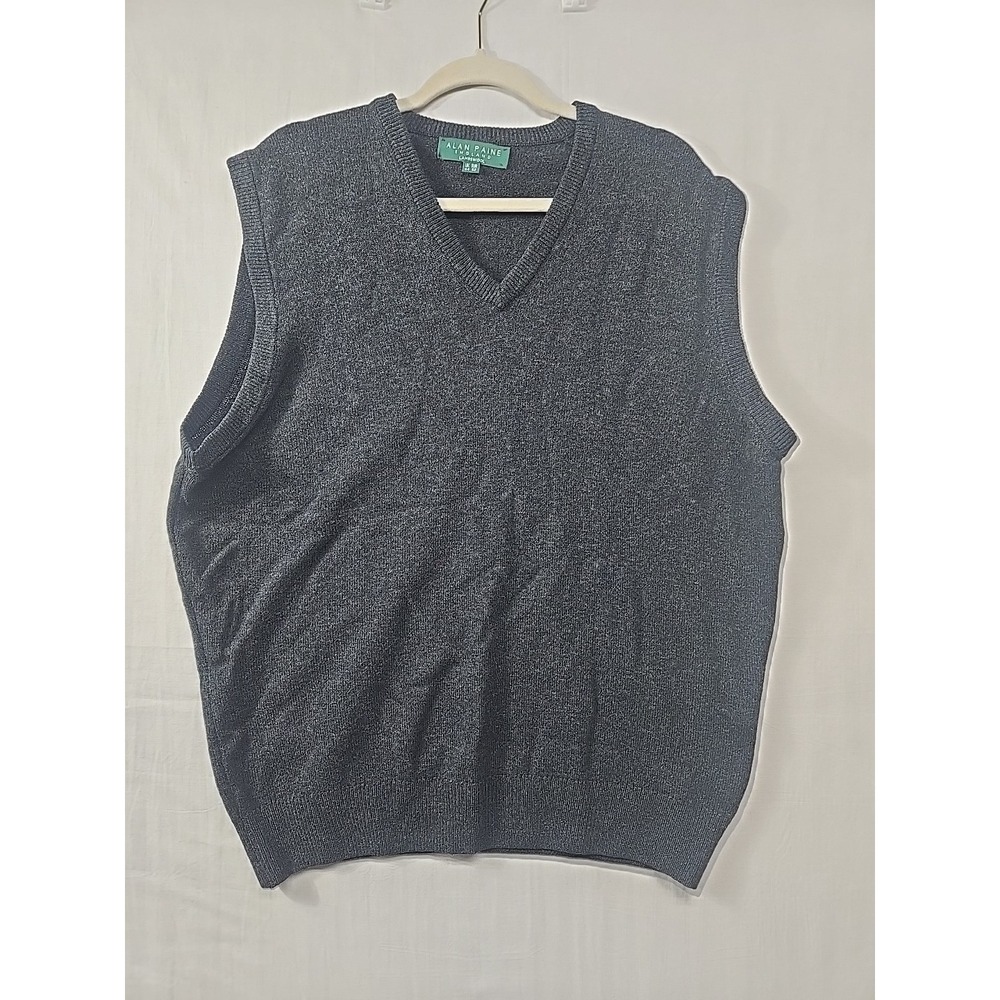 Alan Paine England Sweater Vest Men's EUR 52 UK 44 Lambs Wool Sleeveless Gray